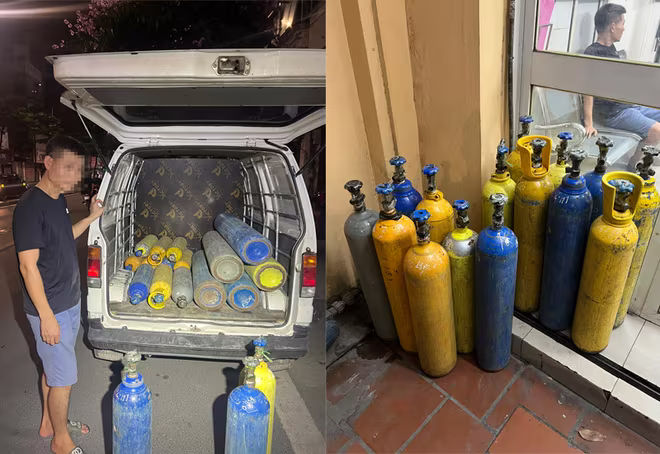 Chiếc xe tải chở 15 bình "khí cười" bị phát hiện Chiếc xe tải chở 15 bình "khí cười" bị phát hiện