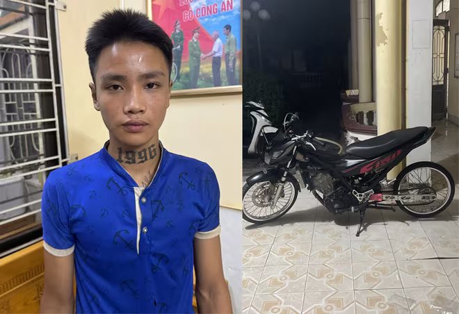 Đối tượng Vũ Hoàng Sơn và chiếc xe máy bị đánh cắp Đối tượng Vũ Hoàng Sơn và chiếc xe máy bị đánh cắp