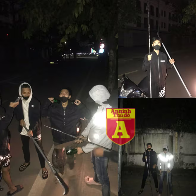 Các đối tượng sử dụng dao quắm, tuýp sắp hàn dao phóng lợn, dao mèo để đe dọa người đi đường và cướp tài sản