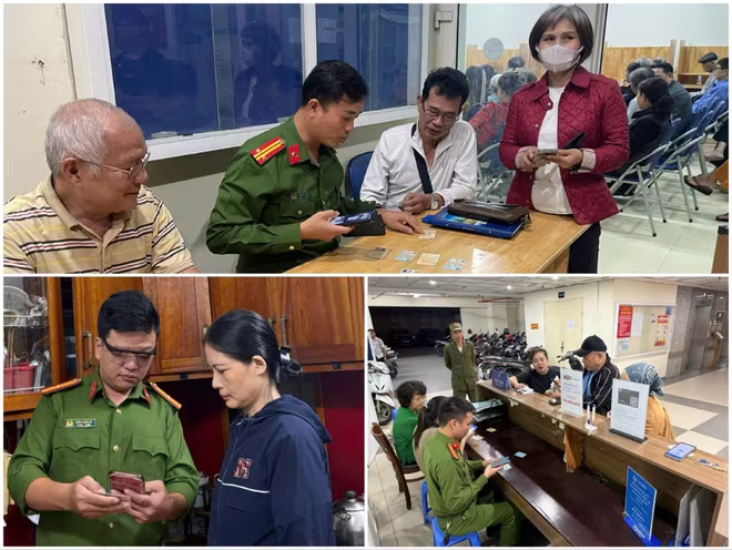 Các đơn vị Công an thành phố Hà Nội đến từng hộ dân, từng khu chung cư trên địa bàn hướng dẫn người dân kê khai thông tin...