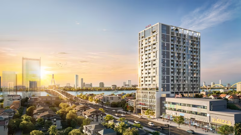 Sun Solar Residence ghi dấu ấn với vị trí độc bản bên sông Hàn. (Ảnh phối cảnh minh họa: Sun Property)